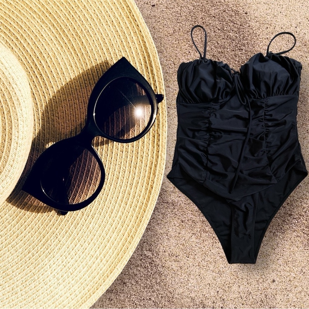 Pick 2/$25 SHEIN Tie Front Black One Piece Swimsuit Size Large